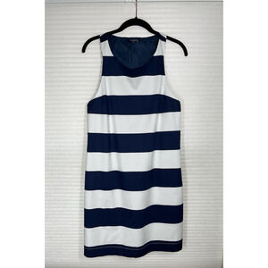 Hamtonite NY Pencil Sheath Dress 6 Navy White Striped Sleeveless Cotton Stretch